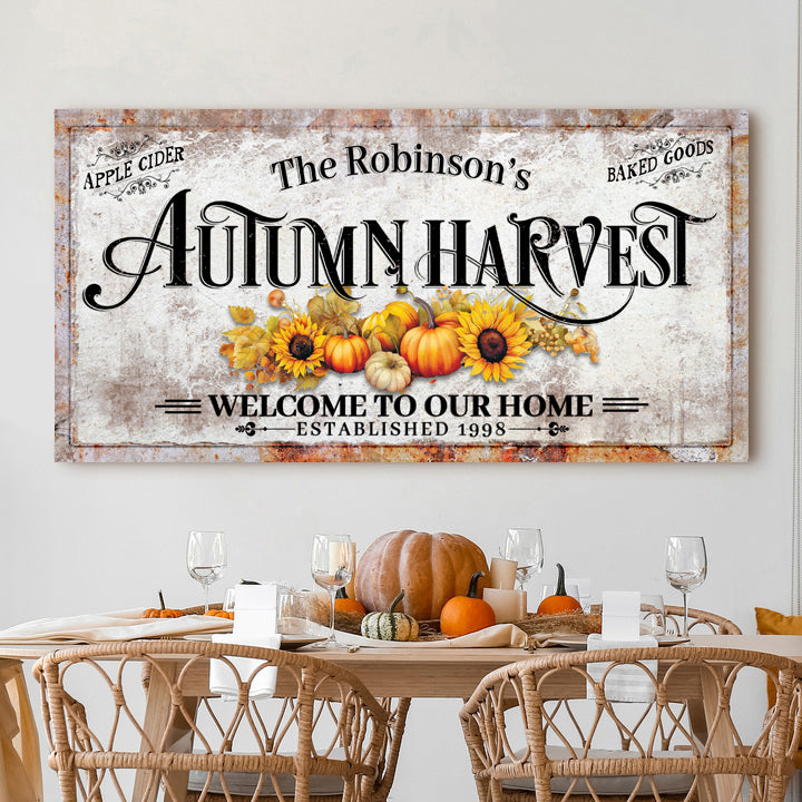 Family Autumn Harvest Thanksgiving Sign II canvas craft with pumpkins and sunflowers rustic on Tampa Home & Garden Store