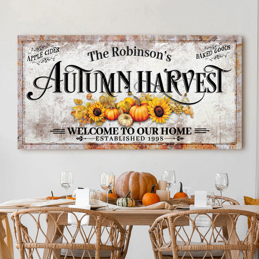 Family Autumn Harvest Thanksgiving Sign II canvas craft with pumpkins and sunflowers rustic on Tampa Home & Garden Store