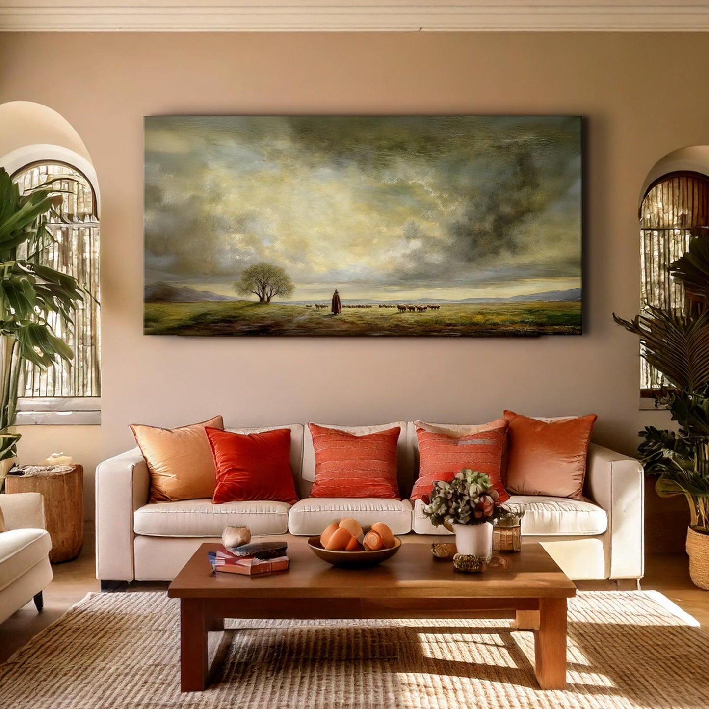 The Good Shepherd Faith Wall Art canvas by Tailored Canvases in earthy landscape tones on Tampa Home & Garden Store