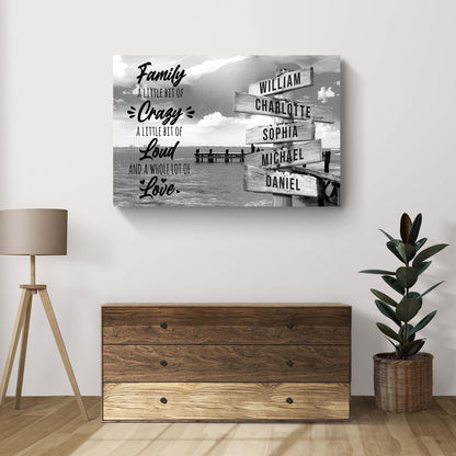 Canvas A Lot of Love Family Names Sign by Tailored Canvases, black and white sign collage on Tampa Home & Garden Store