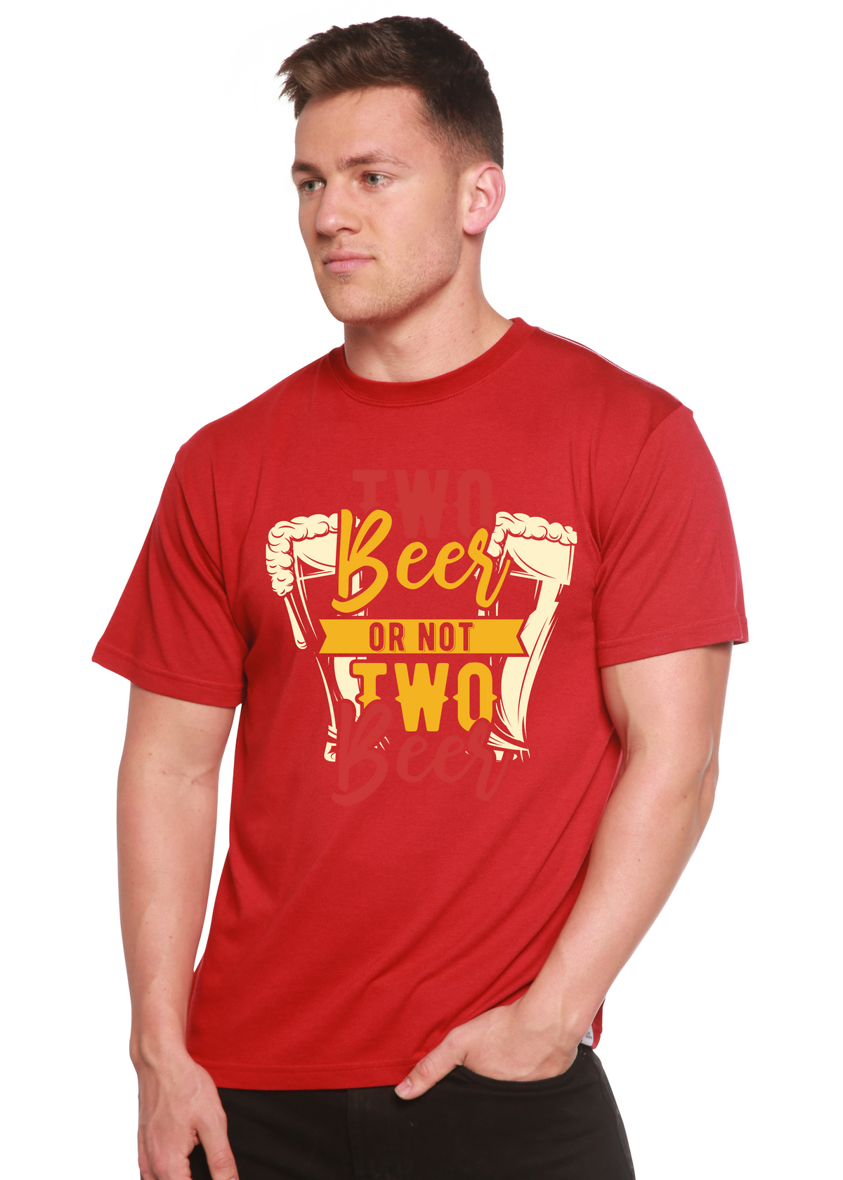 Two Beer men's red bamboo viscose/organic cotton T-shirt with beer mug design by Spun Bamboo on Tampa Home & Garden Store