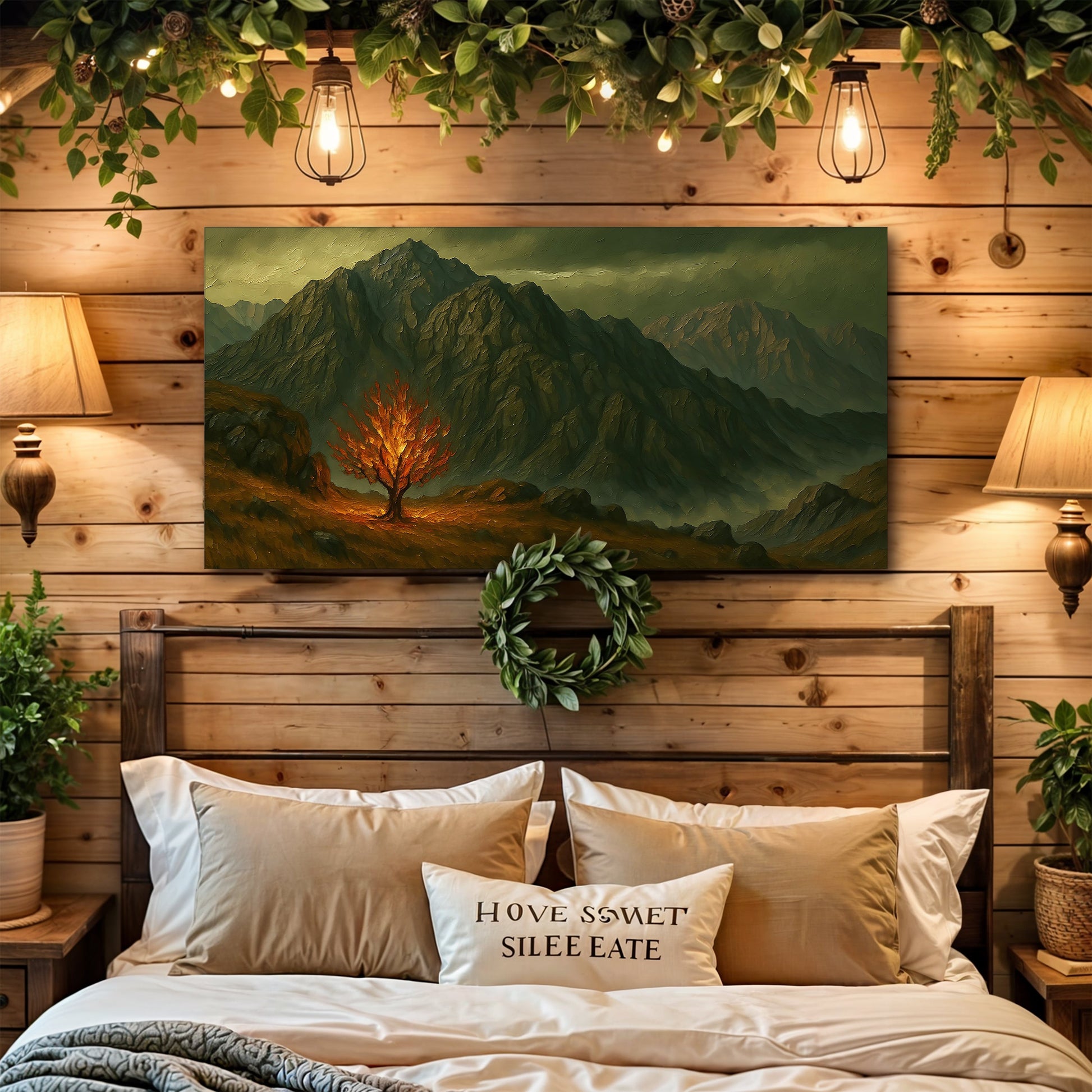 Burning Bush Faith Wall Art III canvas by Tailored Canvases; mountain landscape with fiery orange shrub on Tampa Home & Garden Store