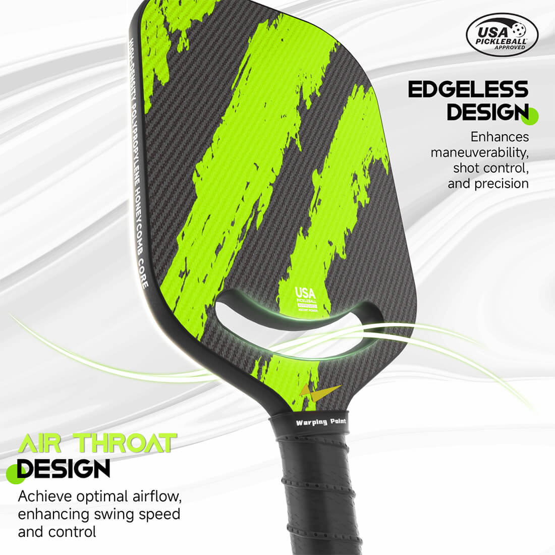 Ascent Pickleball Paddle Control by Warping Point neon lime green carbon fiber design USA Approved on Tampa Home & Garden Store