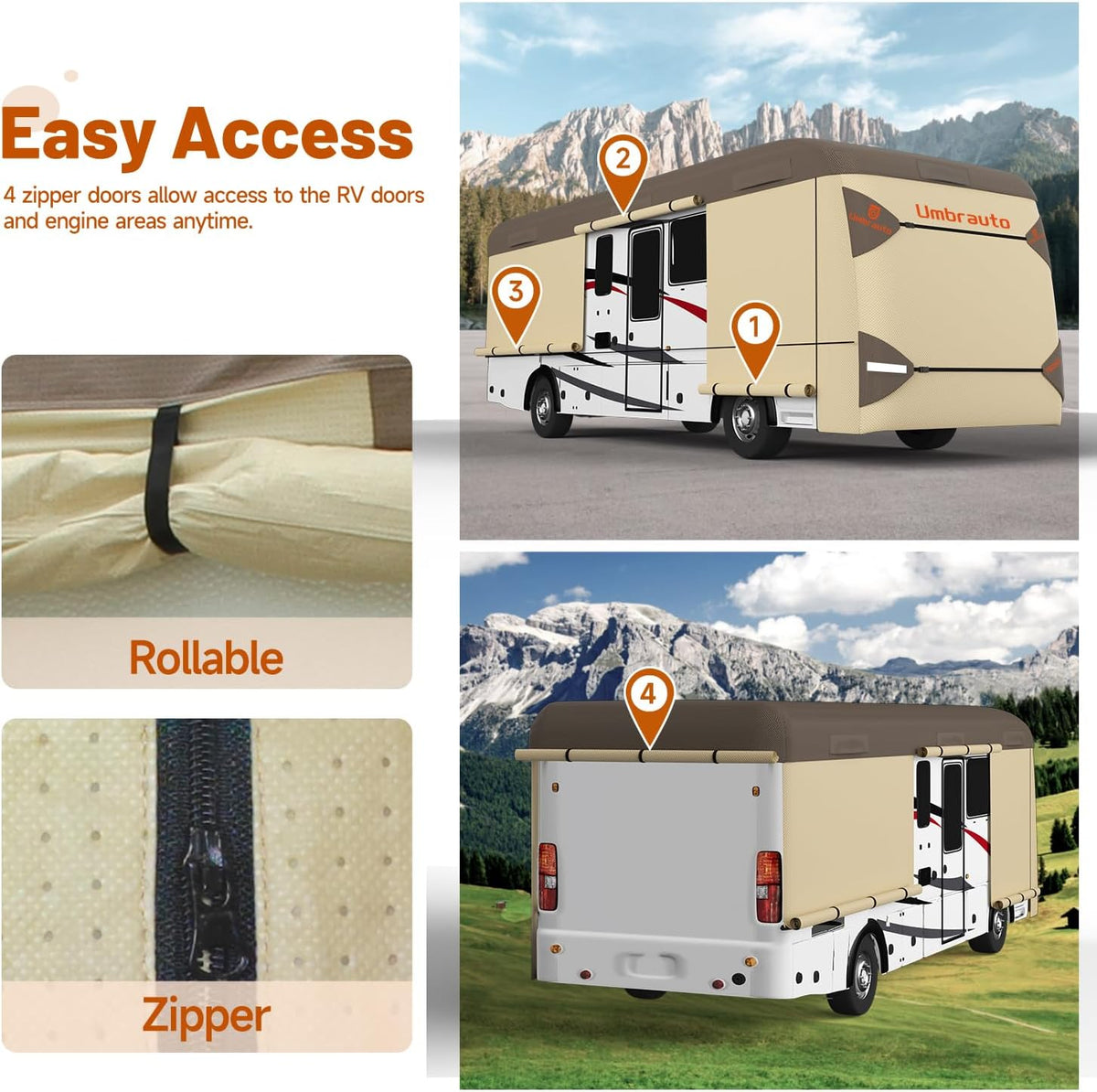 Umbrauto Class A RV Cover khaki heavy-duty 7-layer windproof breathable motorhome cover on Tampa Home & Garden Store
