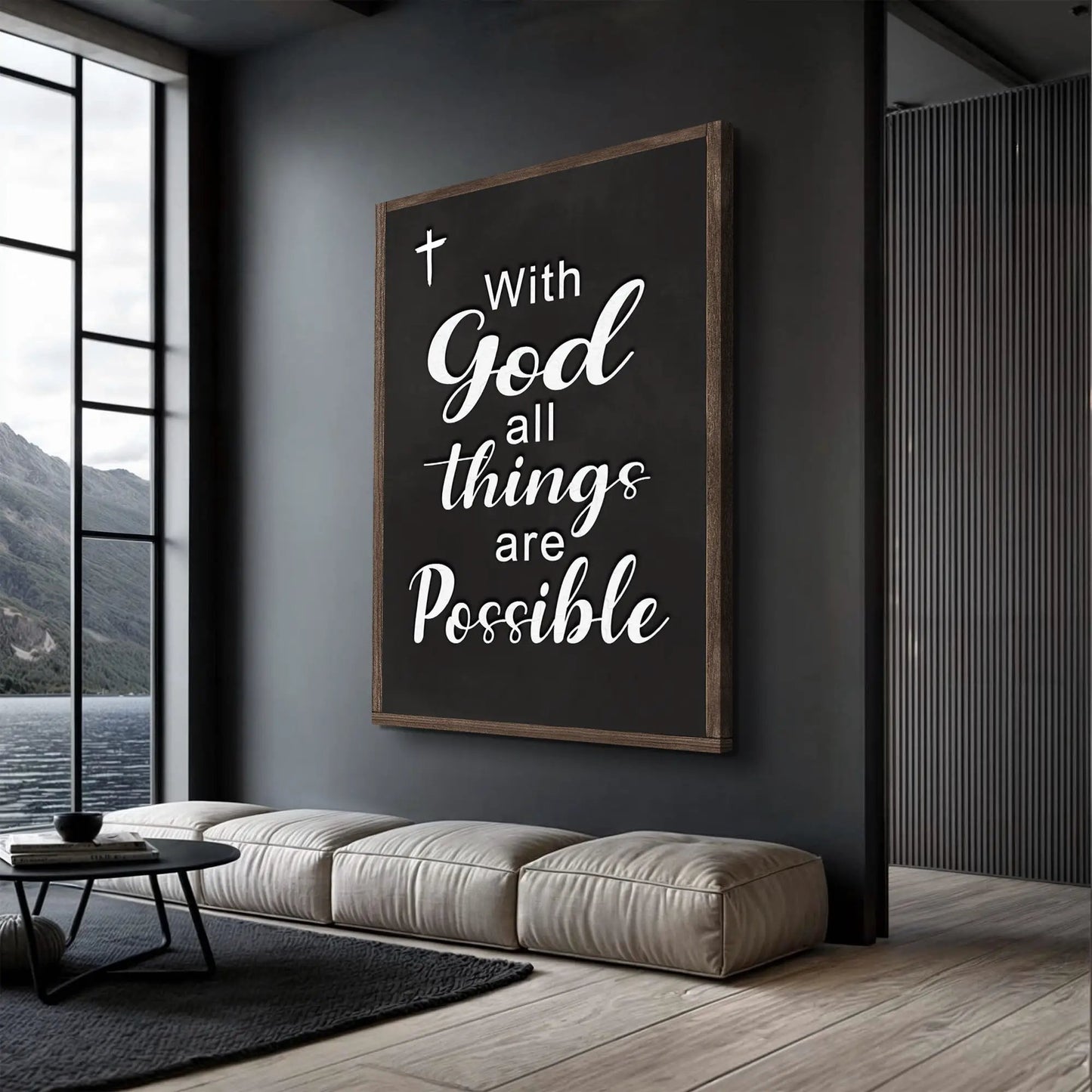 Canvas faith sign V by Tailored Canvases, blackboard-style canvas with white script and frame on Tampa Home & Garden Store