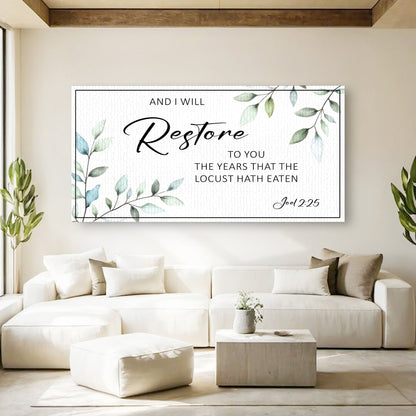 Canvas faith sign Tailored Canvases And I Will Restore To You Joel 2:25 watercolor leaves on Tampa Home & Garden Store