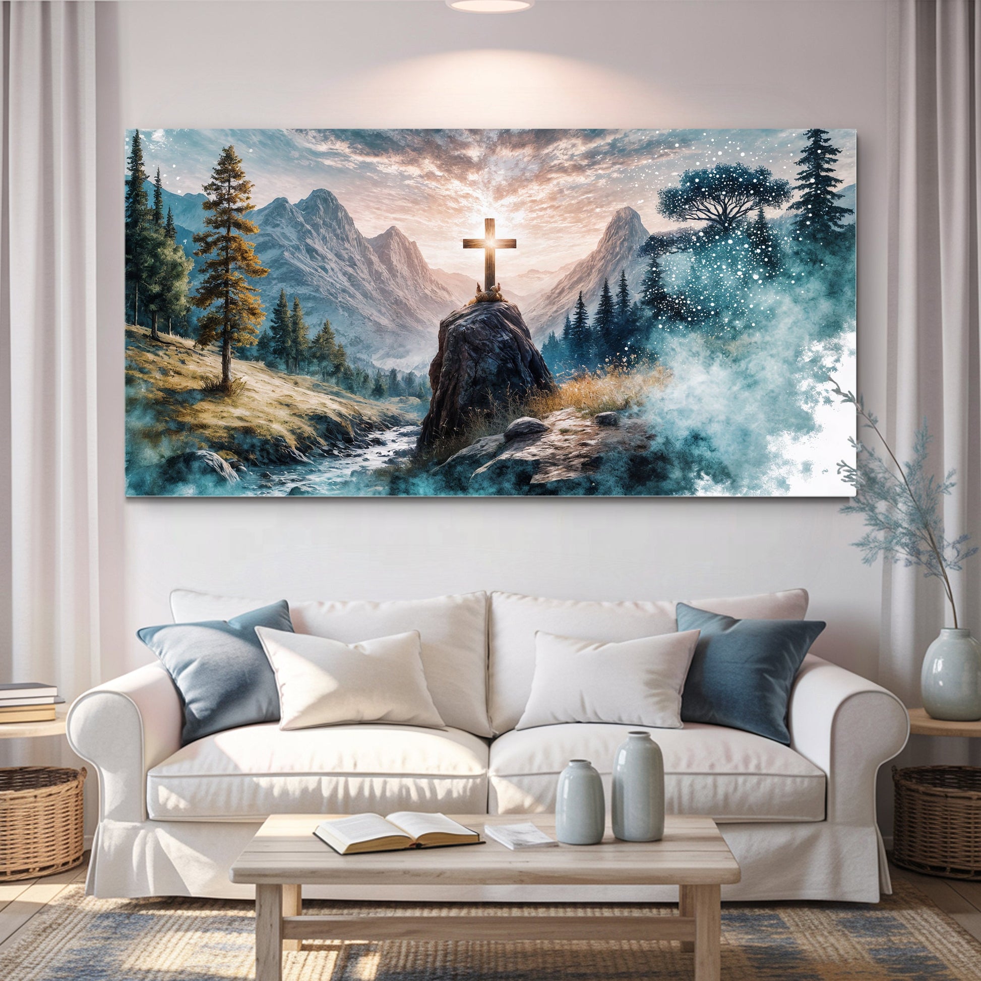 Cross On A Hill Faith Wall Art canvas by Tailored Canvases mountain landscape with cross on Tampa Home & Garden Store