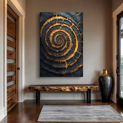 Black and Gold Spiral Canvas Wall Art by Tailored Canvases with cracked gold spiral texture on Tampa Home & Garden Store