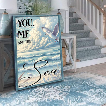 You Me and the Sea Coastal Sign IV canvas in turquoise distressed frame by Tailored Canvases on Tampa Home & Garden Store