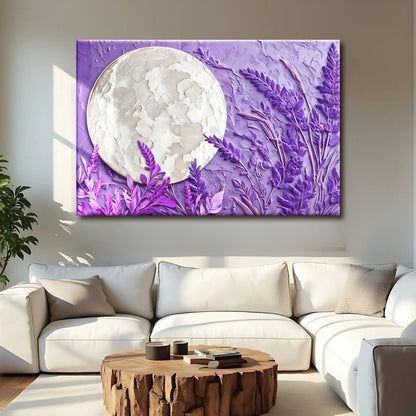 3D Lavander Moon wall art canvas featuring a textured white moon on lavender backdrop on Tampa Home & Garden Store