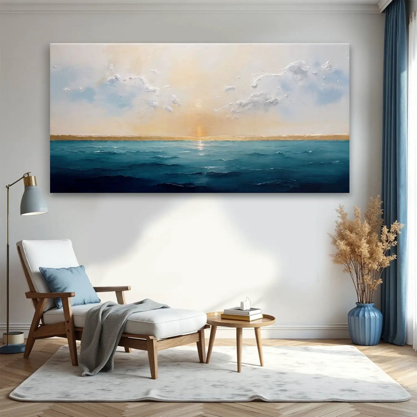 Waterscape Abstract Wall Art VI canvas with blue ocean tones and orange horizon on Tampa Home & Garden Store