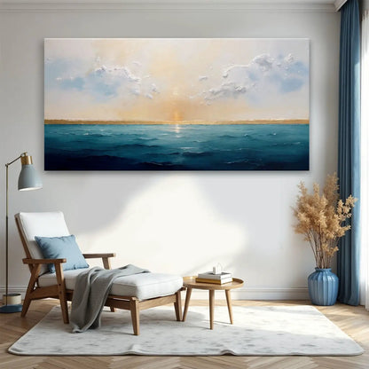 Waterscape Abstract Wall Art VI canvas with blue ocean tones and orange horizon on Tampa Home & Garden Store