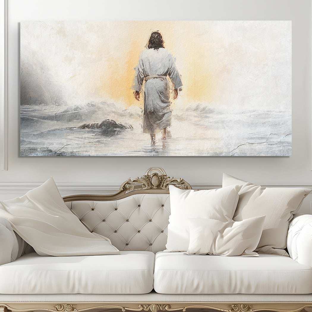 Peace Be Still Faith Wall Art canvas by Tailored Canvases; serene shore scene in pale blues on Tampa Home & Garden Store