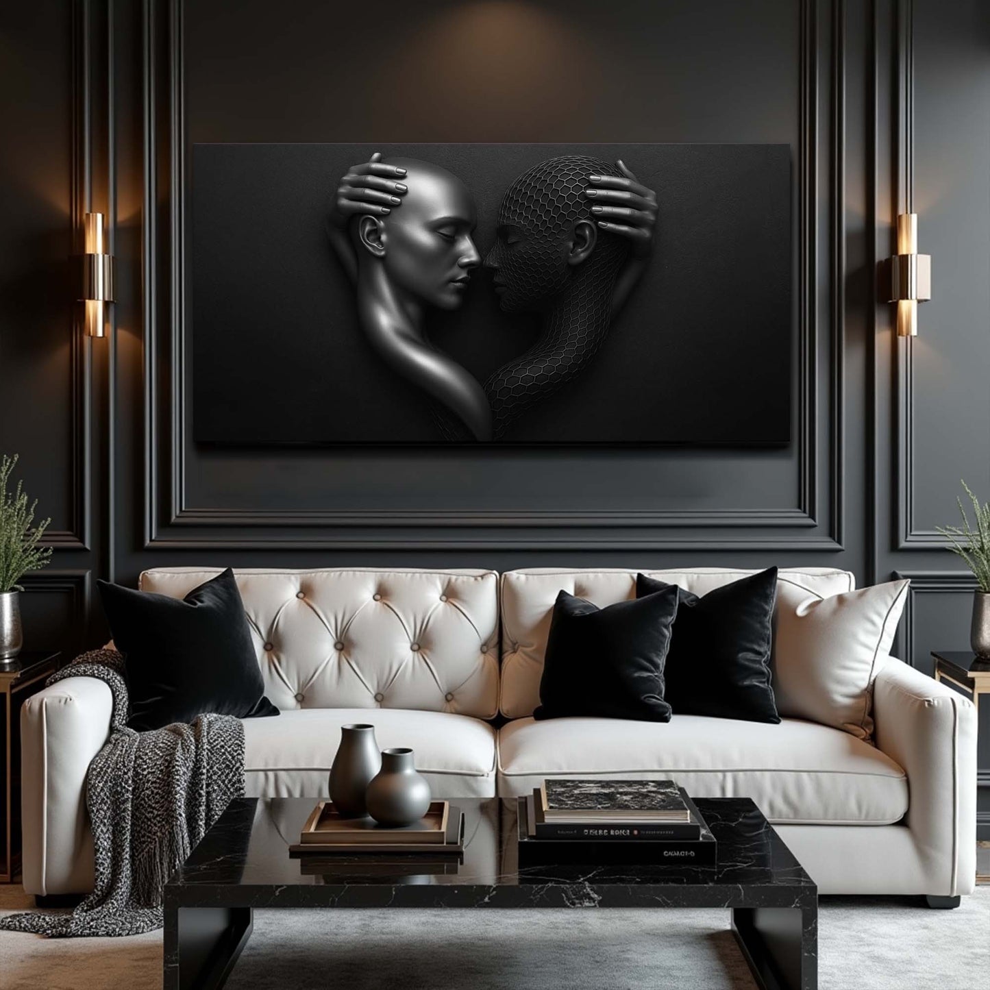 Eternal Love Figure Abstract Wall Art III canvas by Tailored Canvases; grayscale embrace on Tampa Home & Garden Store