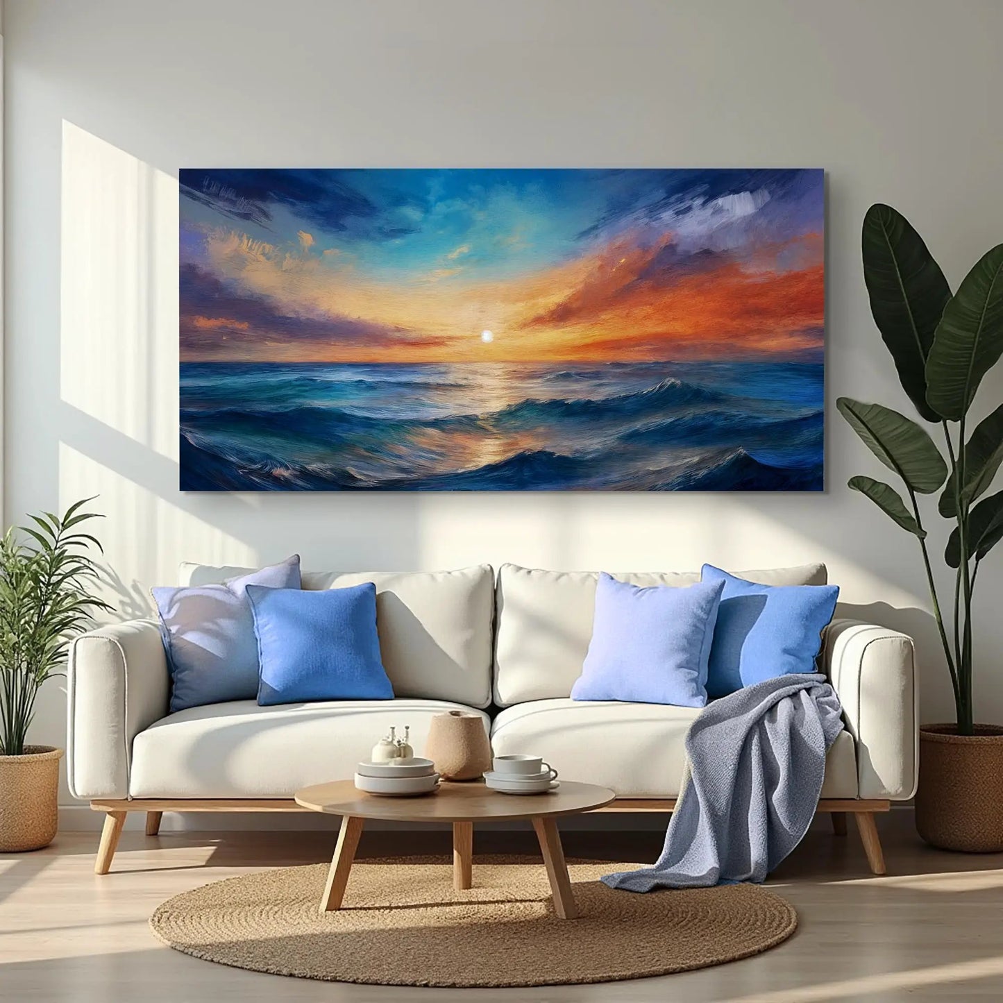Waterscape Abstract Wall Art XIII canvas by Tailored Canvases with blue sunset over waves on Tampa Home & Garden Store