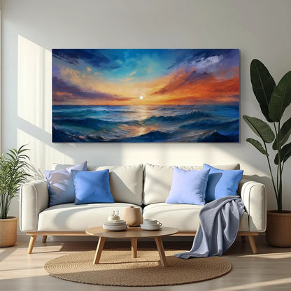 Waterscape Abstract Wall Art XIII canvas by Tailored Canvases with blue sunset over waves on Tampa Home & Garden Store