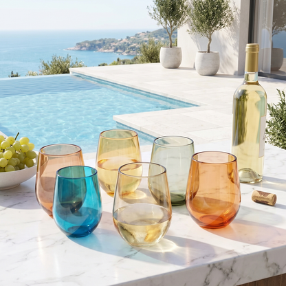 Eze Acrylic Stemless Wine Glassware and Set of 6