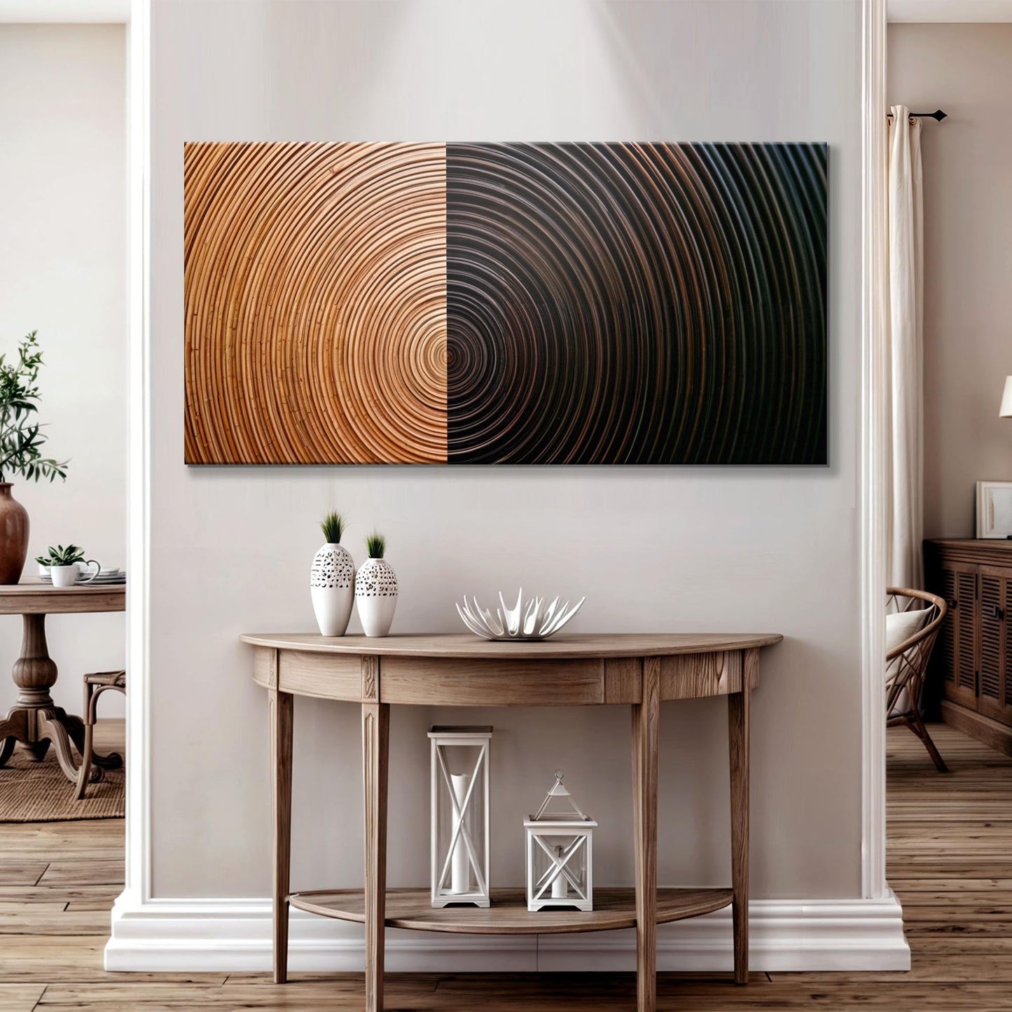 Modern Abstract Minimalist Wall Art XI canvas copper left half and dark right half on Tampa Home & Garden Store