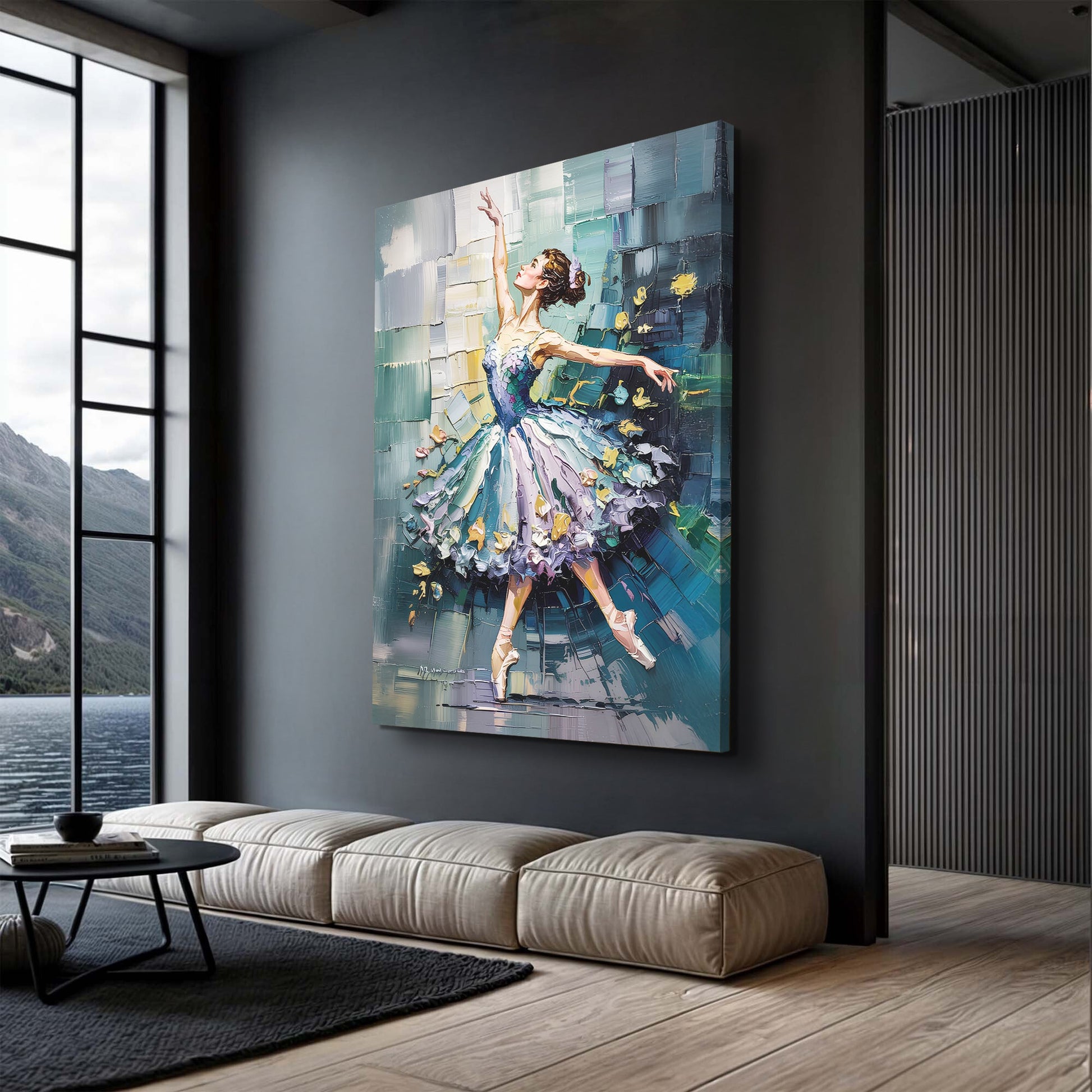 Ballerina Abstract Wall Art canvas crafting canvas teal hues on dark wall Tailored Canvases on Tampa Home & Garden Store
