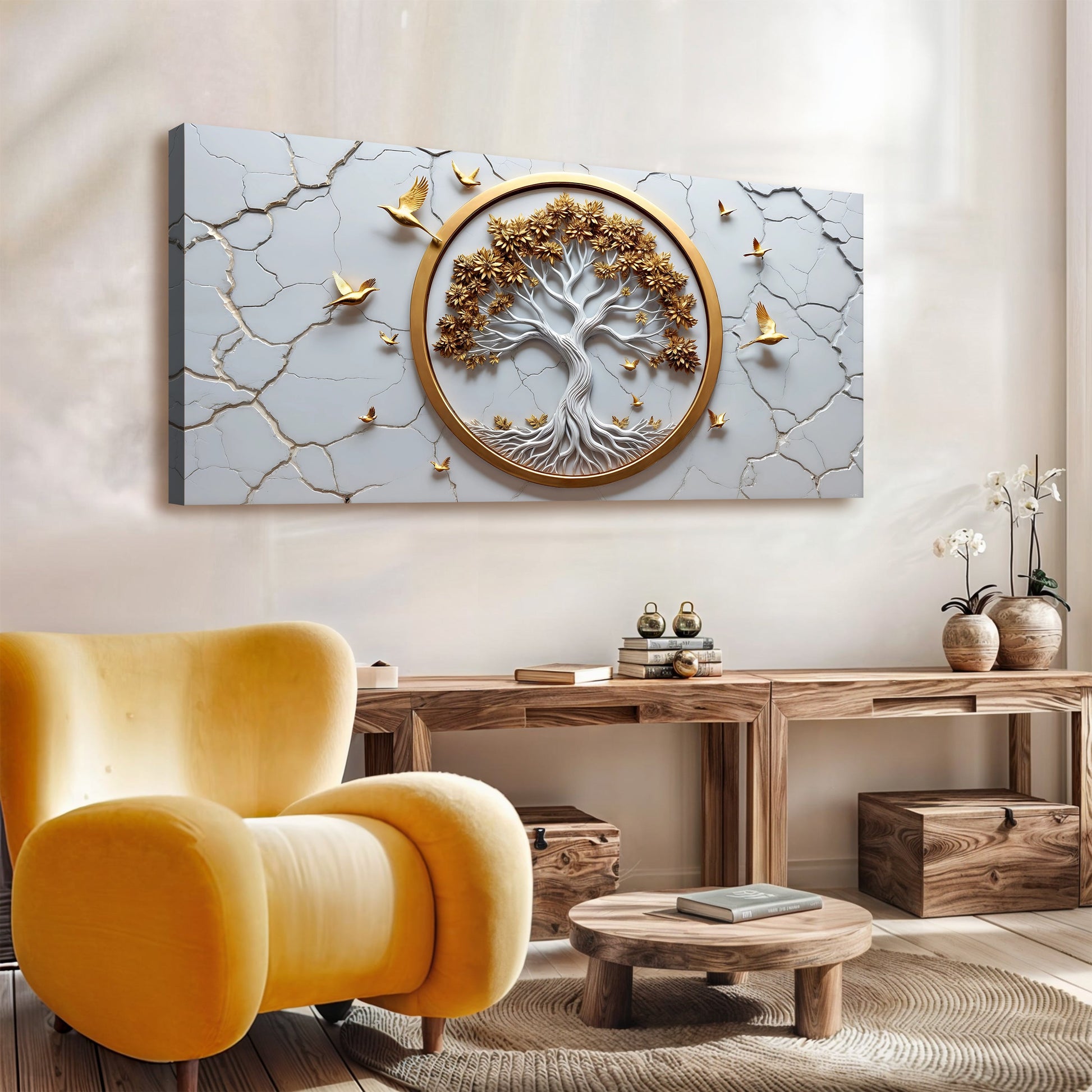 3D Celtic Tree of Life canvas wall art in white with gold tree and ring Tailored Canvases on Tampa Home & Garden Store