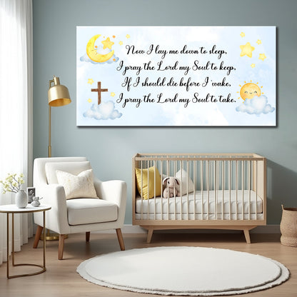 I Lay Me Down To Sleep Faith Sign II canvas by Tailored Canvases with blue sky, moon, sun, cross on Tampa Home & Garden Store