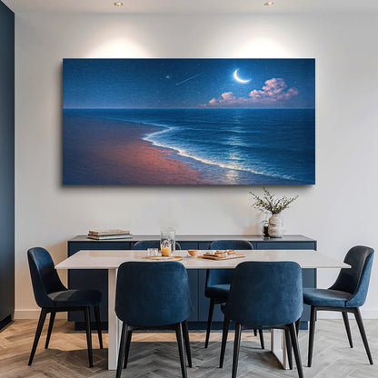Beach Shoreline Coastal Wall Art V canvas by Tailored Canvases, blue night seascape with moon on Tampa Home & Garden Store