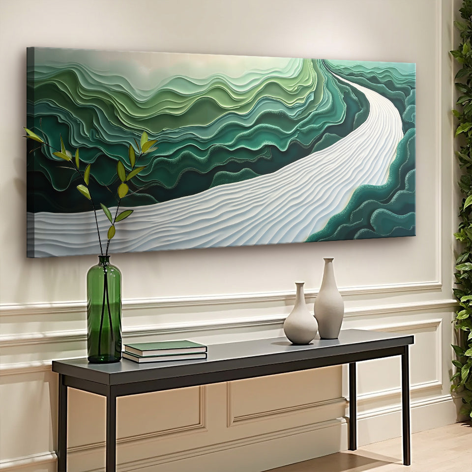 Green Rivers Abstract Wall Art III canvas by Tailored Canvases; teal-green layered river design on Tampa Home & Garden Store