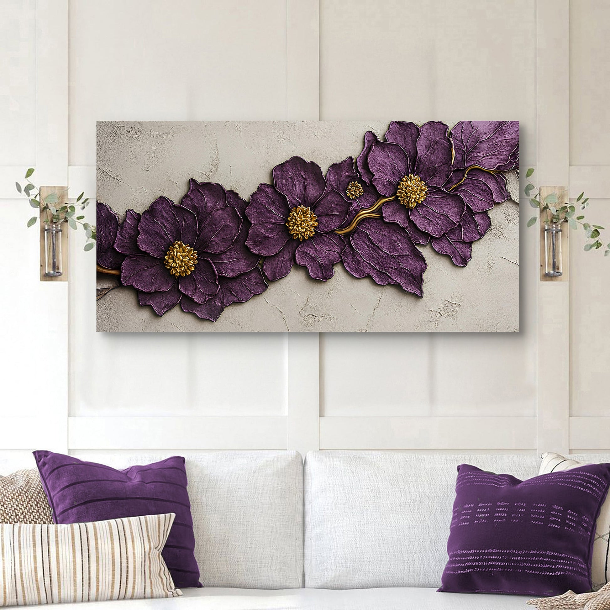 Purple Flower Plaster Wall Art canvas by Tailored Canvases, crafting canvas on Tampa Home & Garden Store