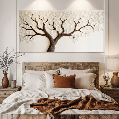 Ivory canopy tree canvas wall art by Tailored Canvases; white leaf canopy on brown trunk on Tampa Home & Garden Store