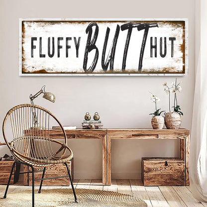 Fluffy Butt Hut chicken coop sign canvas by Tailored Canvases, white with rustic frame on Tampa Home & Garden Store