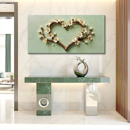 Harmony in Bloom Wall Art canvas featuring a heart-shaped blossom branch on green backdrop on Tampa Home & Garden Store