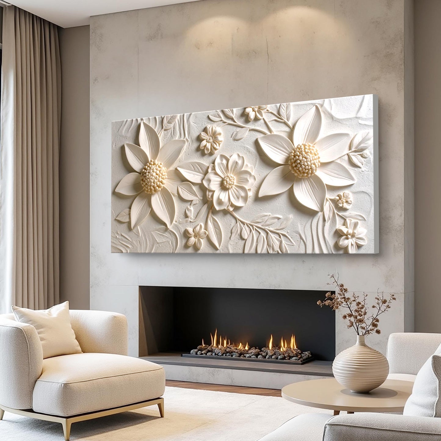 Floral Abstract Wall Art II canvas with cream 3D floral relief by Tailored Canvases on Tampa Home & Garden Store