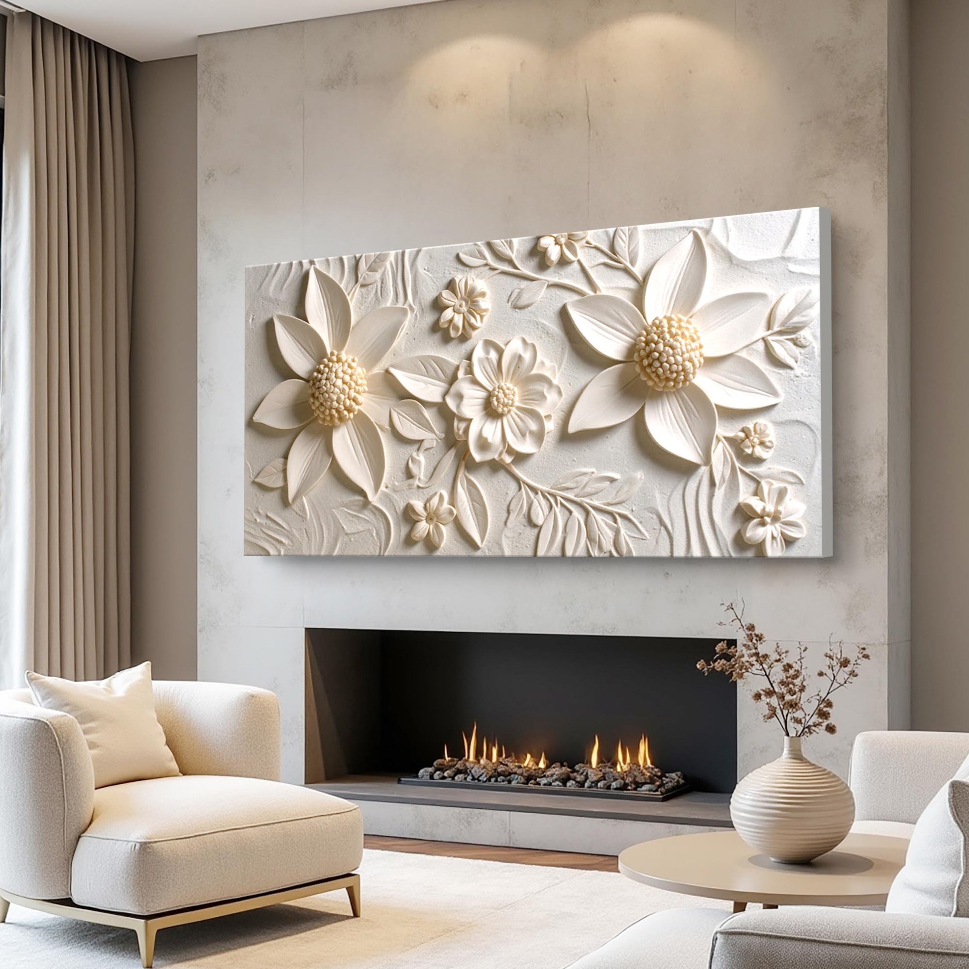 Floral Abstract Wall Art II canvas with cream 3D floral relief by Tailored Canvases on Tampa Home & Garden Store