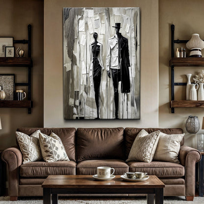 Beige & Black Minimalist Wall Art canvas with two figures on backdrop Tailored Canvases on Tampa Home & Garden Store