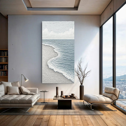 White Waves Abstract Wall Art canvas by Tailored Canvases mounted in a modern living room on Tampa Home & Garden Store