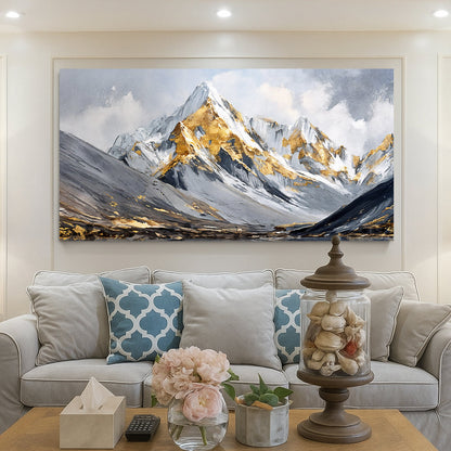Mountain Minimalist Wall Art III canvas by Tailored Canvases, gray mountains with gold accents on Tampa Home & Garden Store