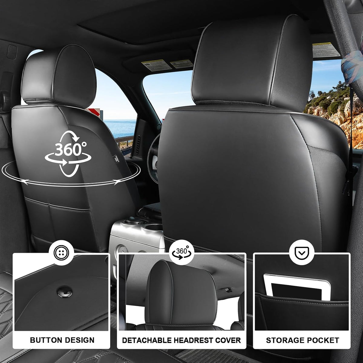 Umbrauto Nappa leather seat cover for Chevy Silverado/GMC Sierra black waterproof full coverage on Tampa Home & Garden Store