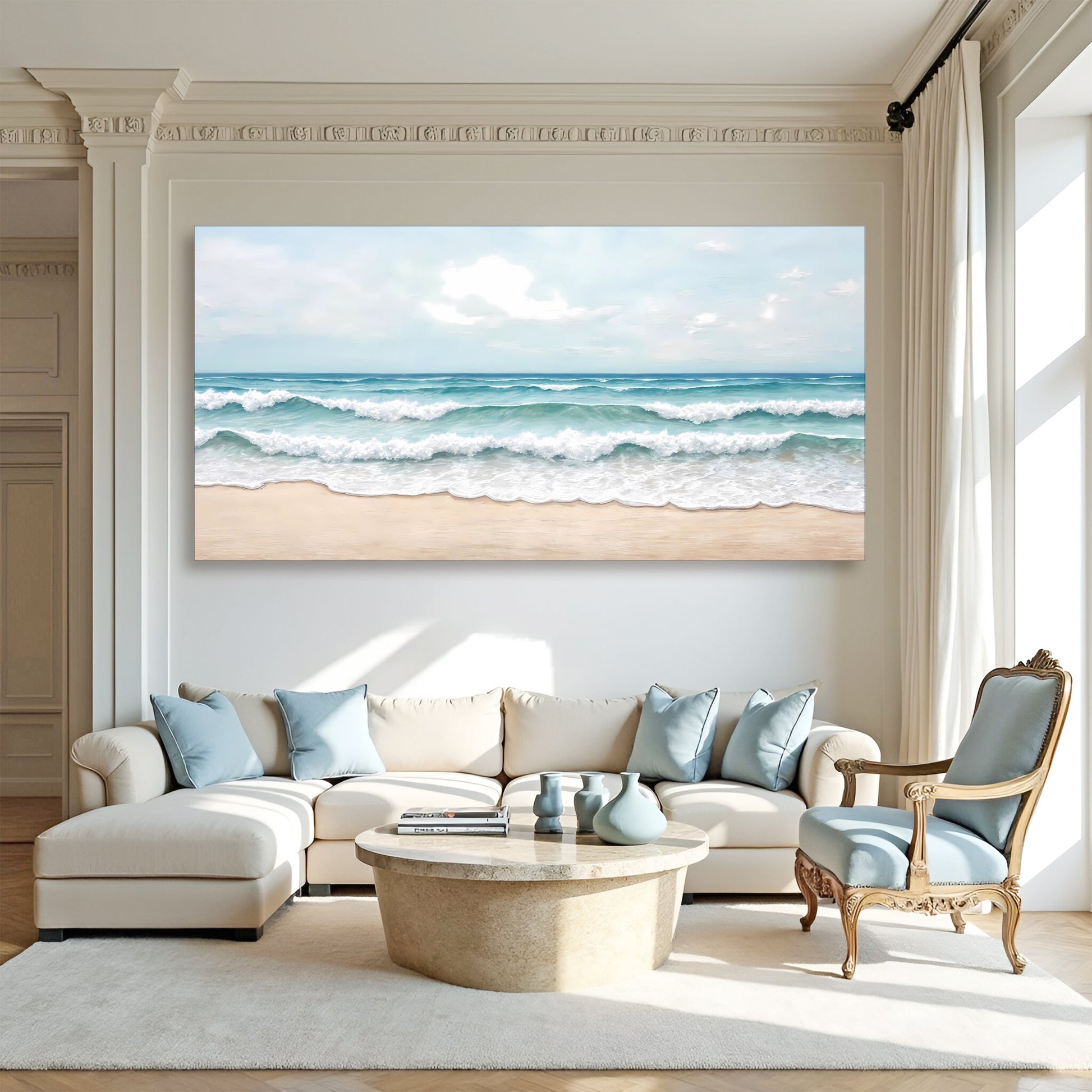 Serene Ocean Wave Coastal Wall Art canvas by Tailored Canvases in ocean blue tones on Tampa Home & Garden Store