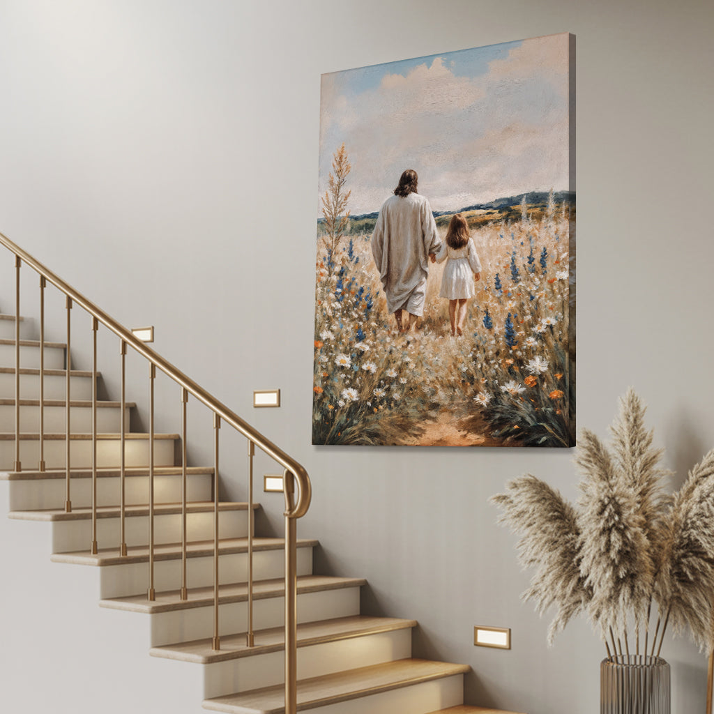 Steps of Faith Wall Art canvas by Tailored Canvases, figures walk through wildflowers on Tampa Home & Garden Store