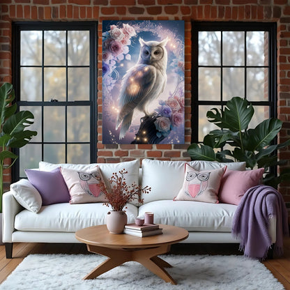 3D Owl Wall Art canvas featuring a white owl among pastel pink roses and floral accents on Tampa Home & Garden Store