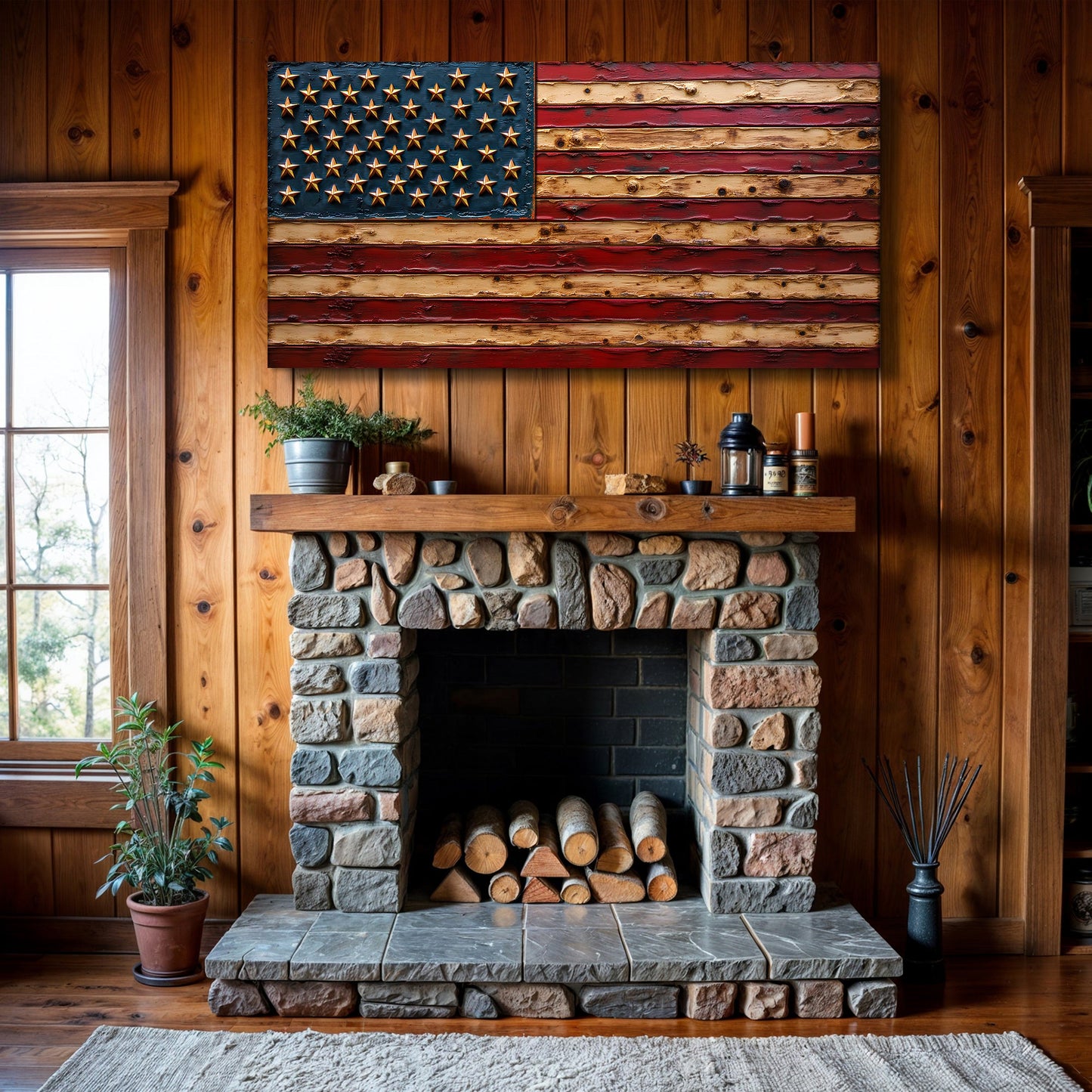 Old Glory American Flag Wall Art canvas by Tailored Canvases, rustic blue field with stars on Tampa Home & Garden Store