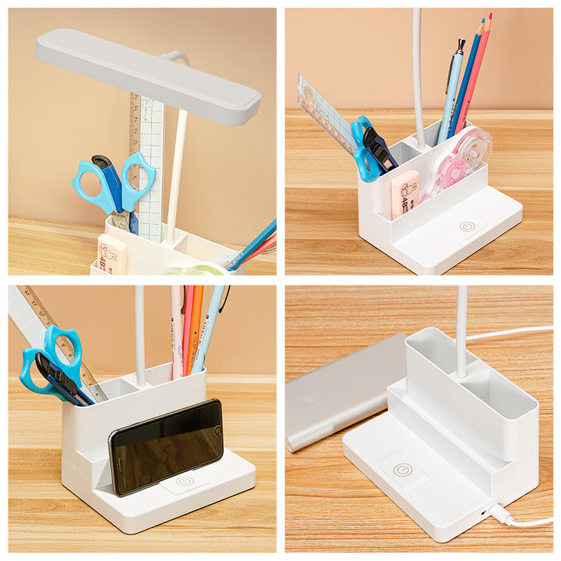 LED table lamp with pen storage in white, dimmable eye-protecting light on Tampa Home & Garden Store
