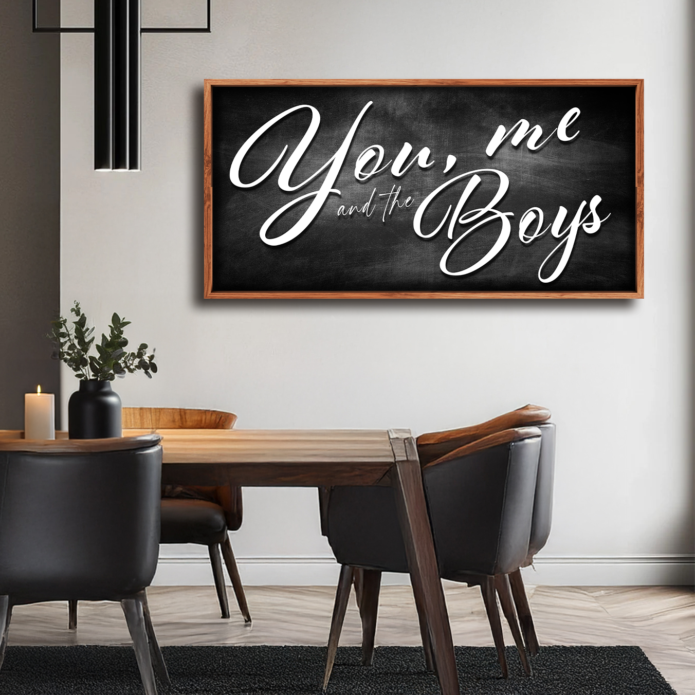 You Me and the Boys Farmhouse Family Sign II canvas with chalkboard background white script on Tampa Home & Garden Store