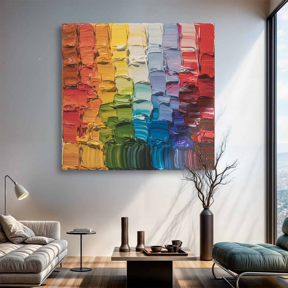 Chroma Flow Wall Art canvas by Tailored Canvases in a rainbow textured abstract palette on Tampa Home & Garden Store