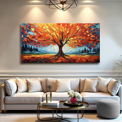 Autumn Fire Wall Art by Tailored Canvases, bold tree with orange leaves against blue sky on Tampa Home & Garden Store