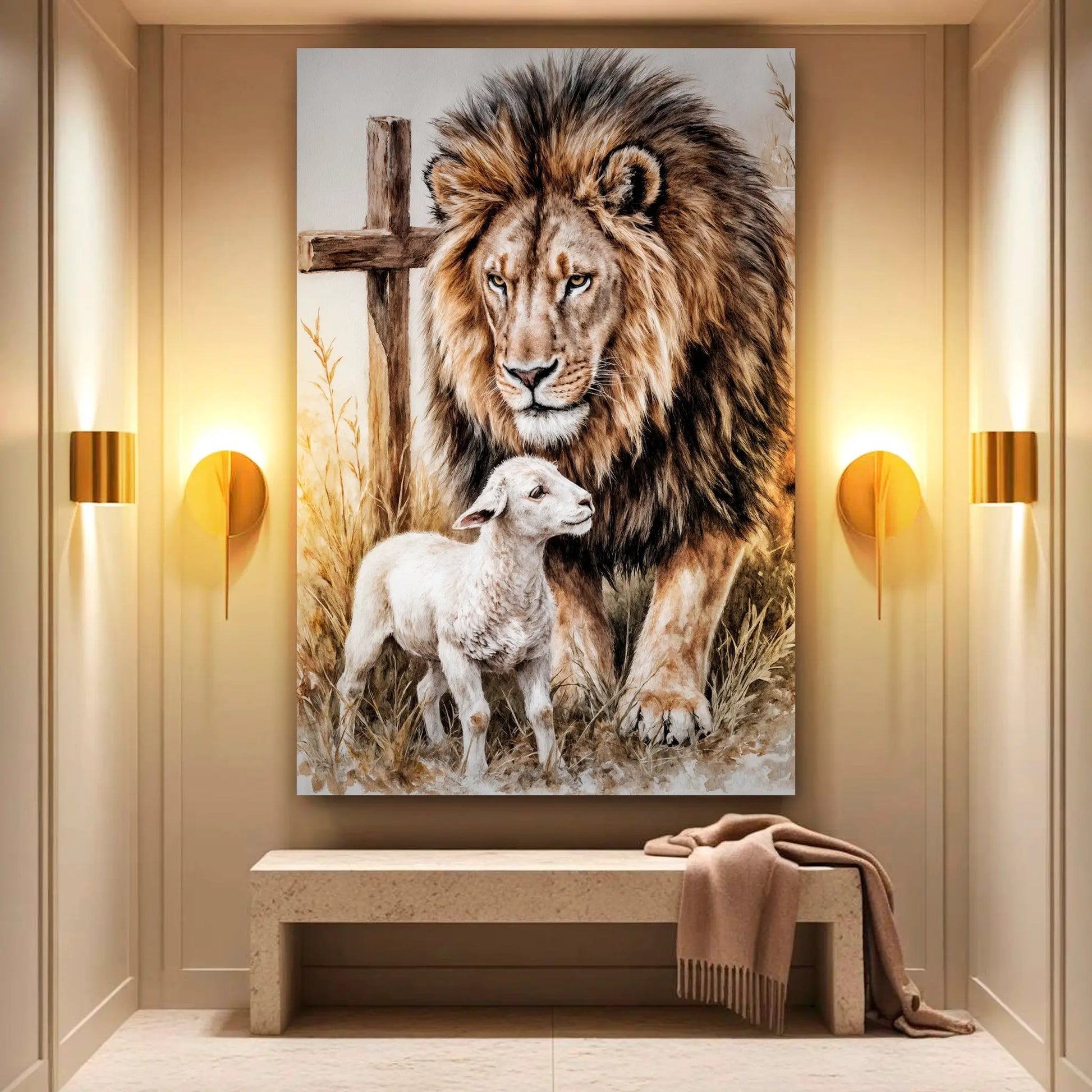 Lion And Sheep Faith Wall Art II canvas by Tailored Canvases, dramatic lion and lamb scene on Tampa Home & Garden Store