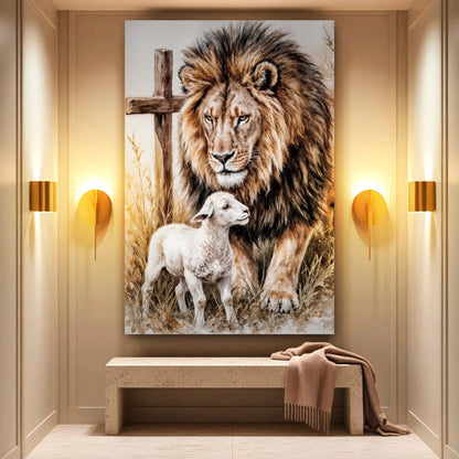 Lion And Sheep Faith Wall Art II canvas by Tailored Canvases, dramatic lion and lamb scene on Tampa Home & Garden Store