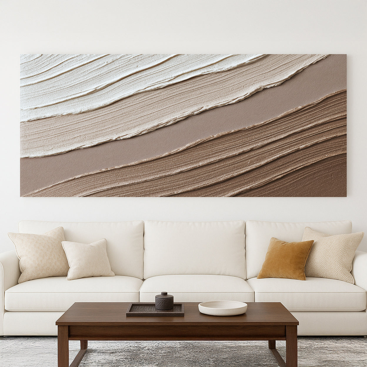 Minimalist Wall Art II canvas with cream, taupe and brown layered brush strokes for neutral decor on Tampa Home & Garden Store