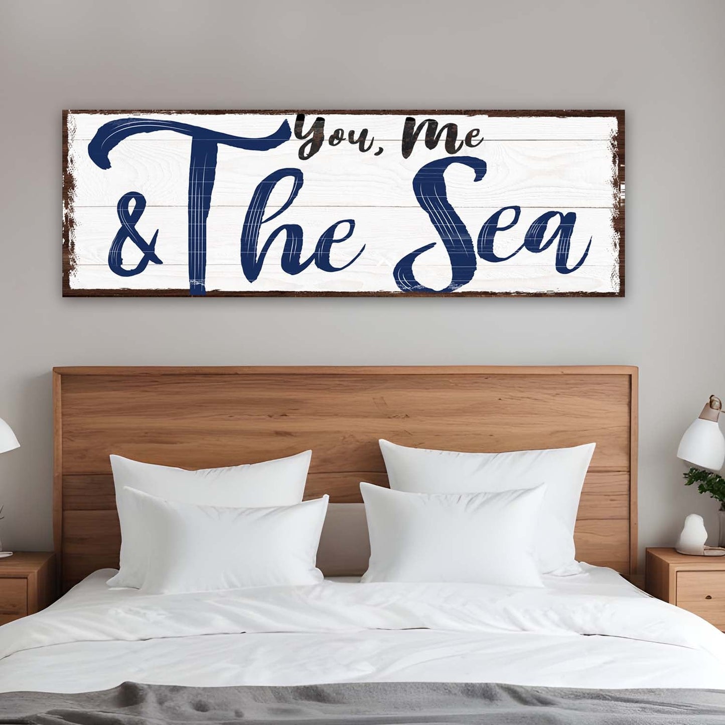 You, Me And The Sea Beach Sign II canvas wall art with white wood navy script Tailored Canvases on Tampa Home & Garden Store