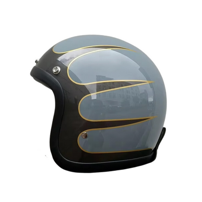 Chopper Low-Profile Vintage Helmet gray shell with black trim and gold flames BikerZoneZ on Tampa Home & Garden Store